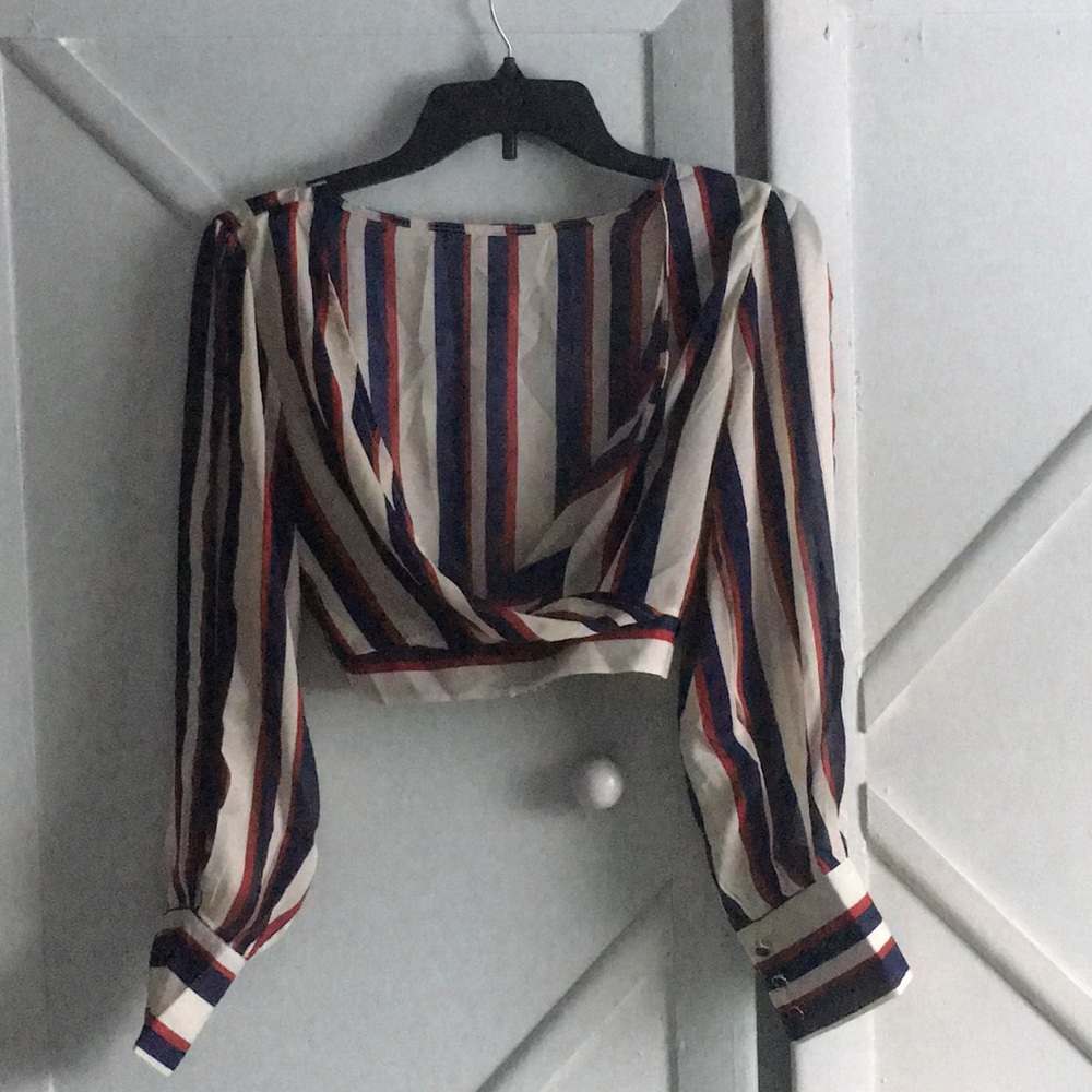Stripe Wrap Cropped Blouse